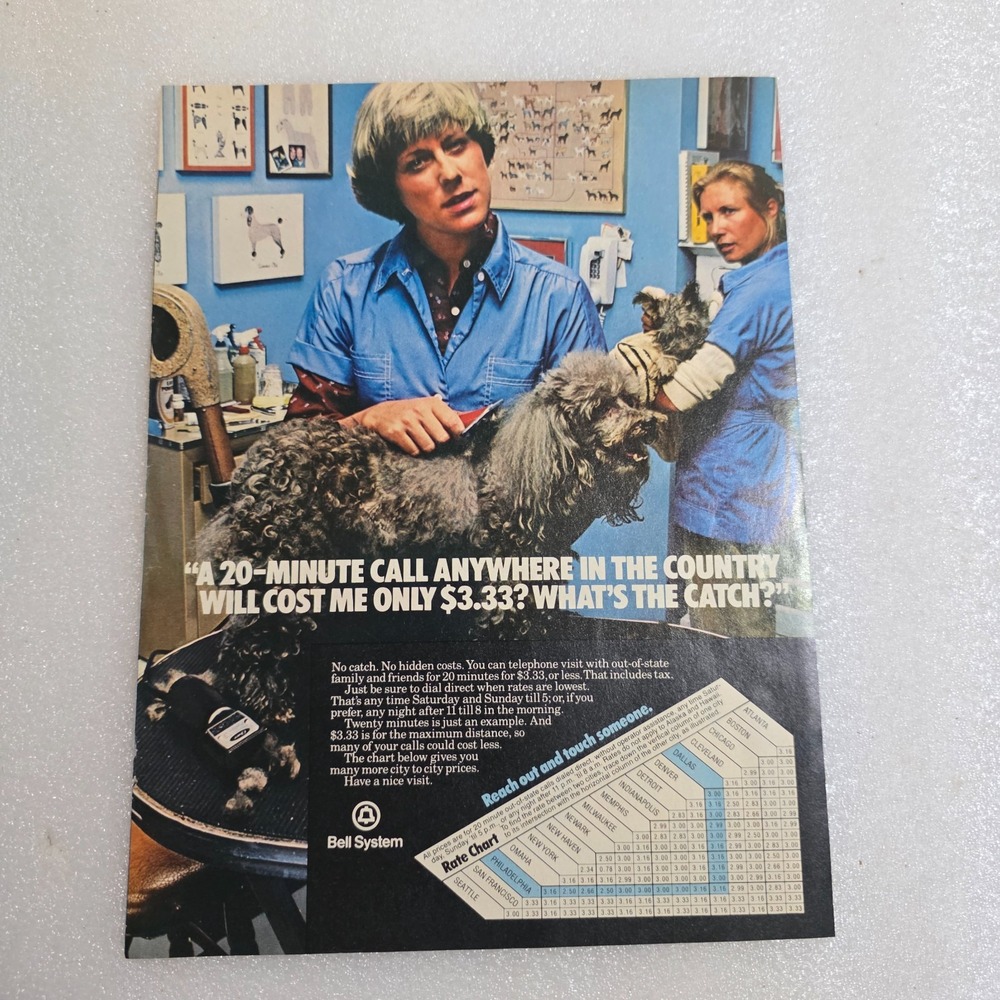 Vintage Print Ad Bell System Dog Groomer Poodle long distance 8x10.5 1981